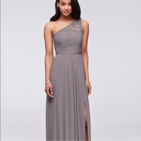 David’s bridal NWT lace one shoulder dress gown portobello purple bridesmaid 12 - Picture 1 of 9